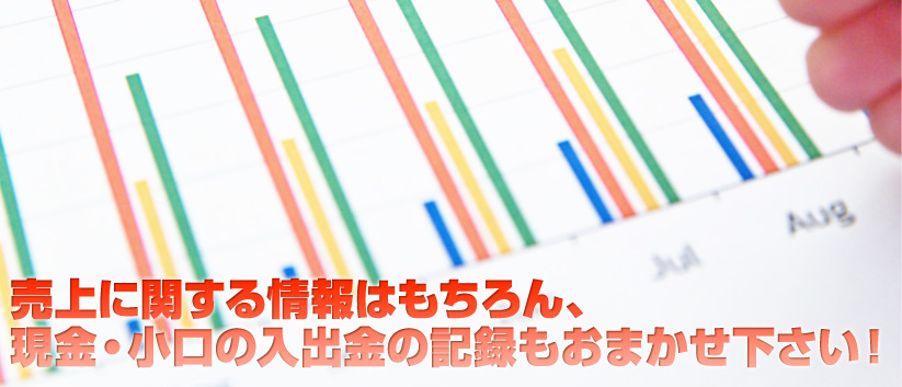 売上に関する情報はもちろん、現金・小口の入出金の記録もおまかせ下さい！